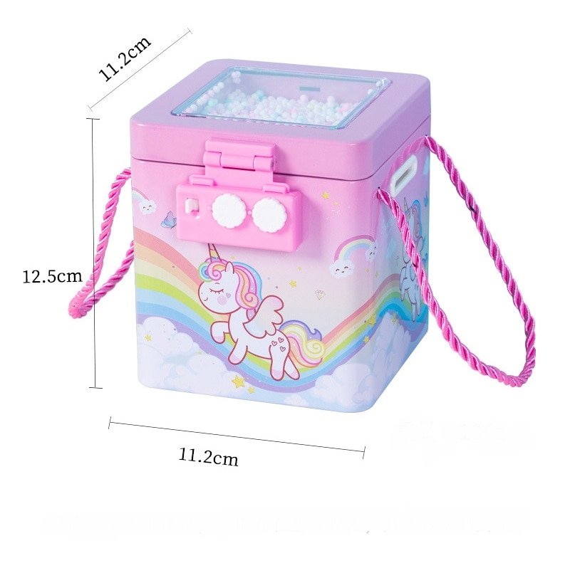 New Cute Unicorn Tinplate Hand Rope Square Password Lock Piggy Bank Children's Cartoon Mermaid Dino Savings Change Coins Money Box - Puchku.in
