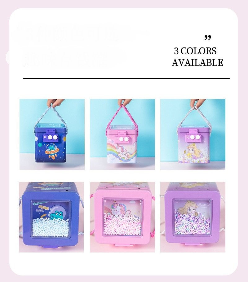 New Cute Unicorn Tinplate Hand Rope Square Password Lock Piggy Bank Children's Cartoon Mermaid Dino Savings Change Coins Money Box - Puchku.in
