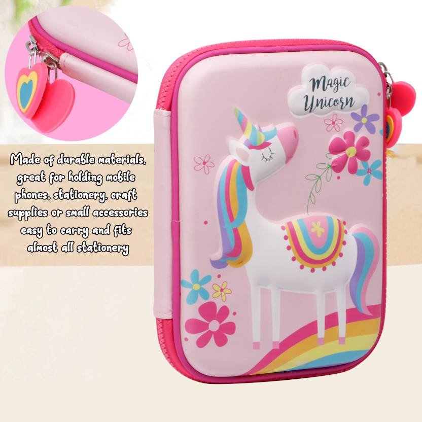 Unicorn Pencil Case for Kids - Multipurpose Hard Top Canvas Zipper Pencil Case, Pen & Pencil Pouch Bag Case for School Supplies for Kids (Pink) - Puchku.in